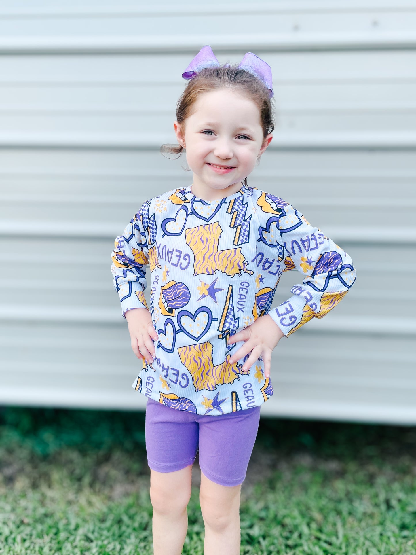 Solid Lilac Bike Shorts for Geaux Girls Casual Tee. ORDERS WITH THIS LISTING WILL HAVE A 2 WEEK TAT