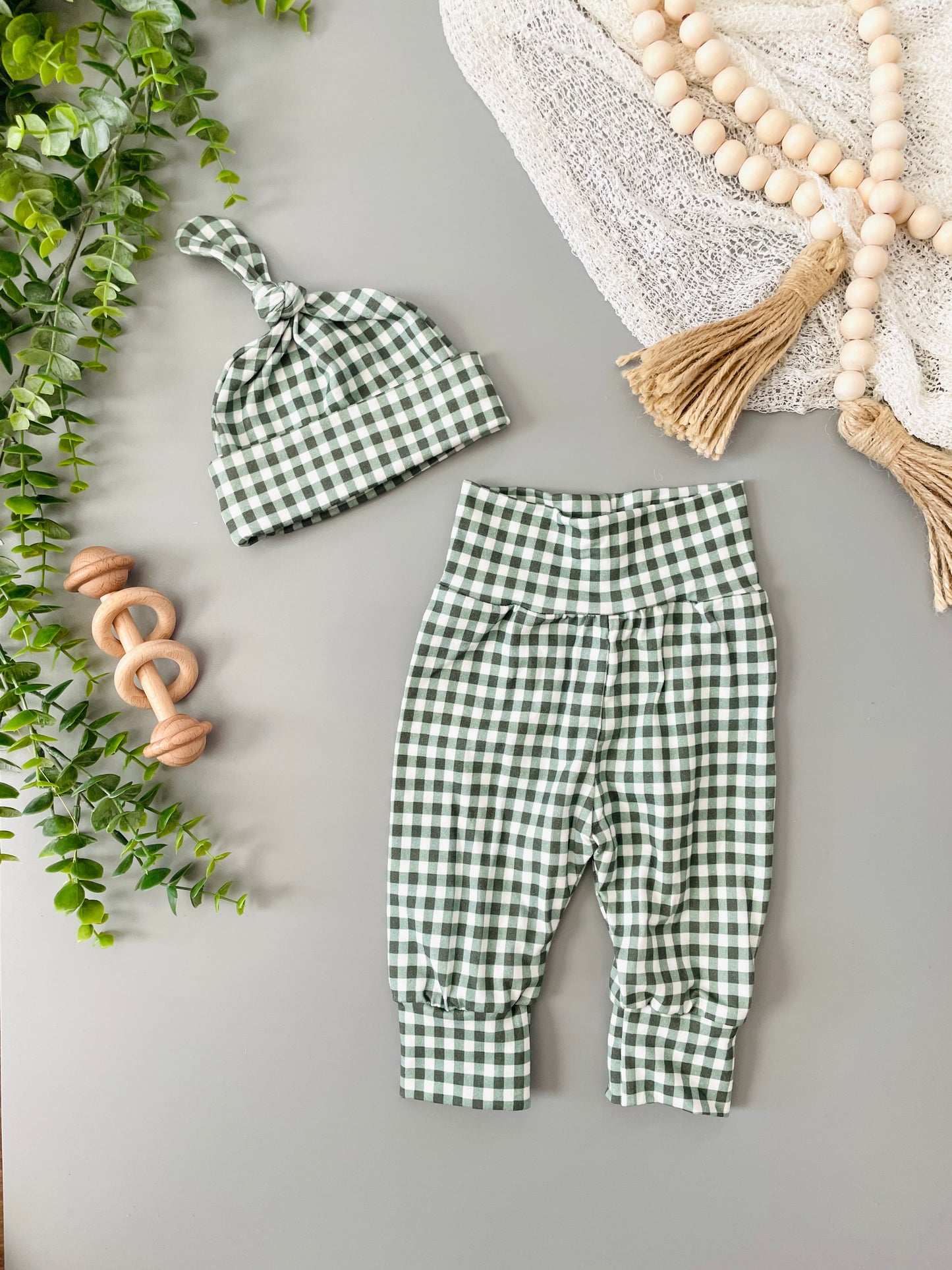 Green Gingham Baby Pants or Set